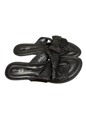 Born Crown Women's Black Bow Leather Thong Slide Sandals